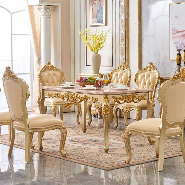 Mesa rectangular victoriana de madera maciza con tapa de mármol y 4 patas de madera