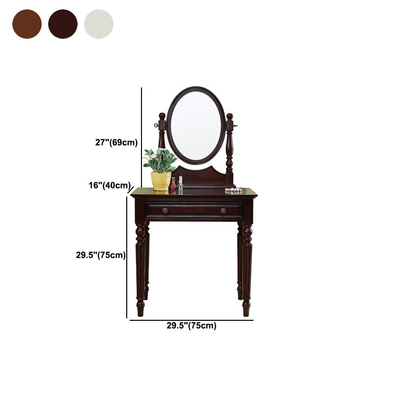 Mirror & 1 Drawer Makeup Vanity Traditional Wood Dressing Table