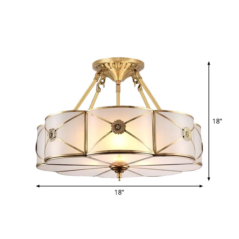 Lampe semi-encastrée en laiton à 3/4/6 lumières, tambour en verre dépoli opale classique, petit/moyen/grand plafonnier encastré