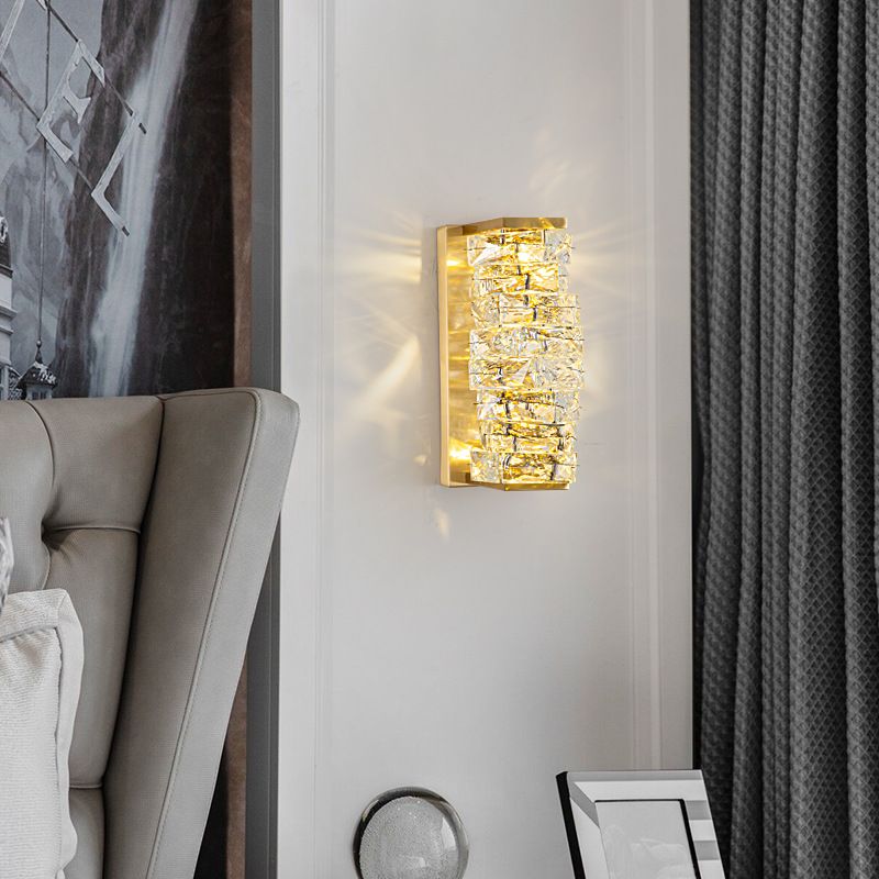 Modern Unique Shape Wall Mount Light Fixture Crystal Sconce Lamp in Gold