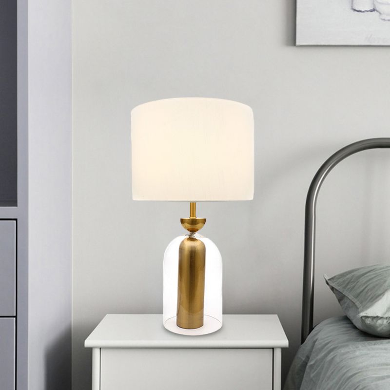 Bell Nachttisch Leichtes Glas 1-Kopf-Einfache Plug-in-Nachttisch-Lampe mit weißem Stofffarbe