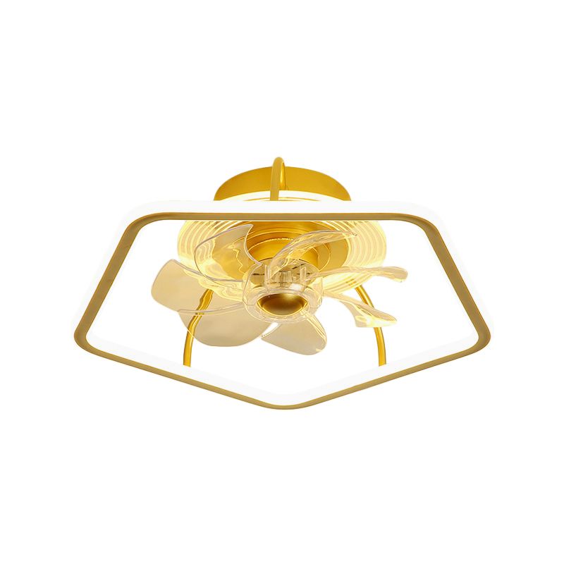 Pentagon Semi Flush Ceiling Light Modern Metal Black/Gold LED Hanging Fan Light with 7 Blades, 18.5" Width