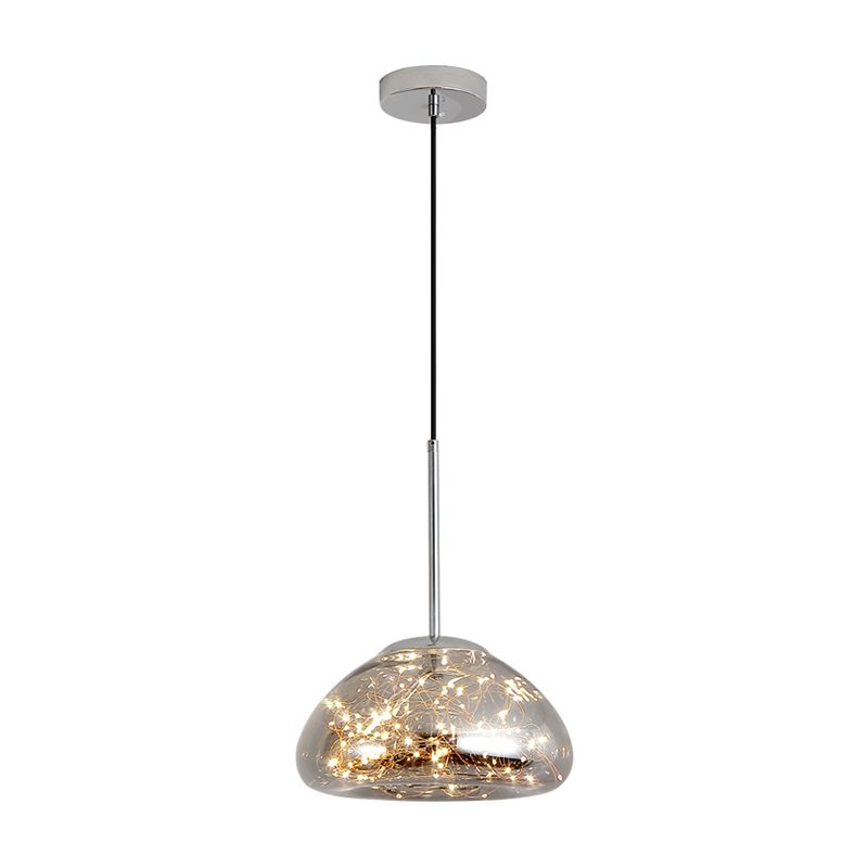 Simple 1 Head Drop Lamp Domed Glowing String Suspension Pendant Light with Glass Shade