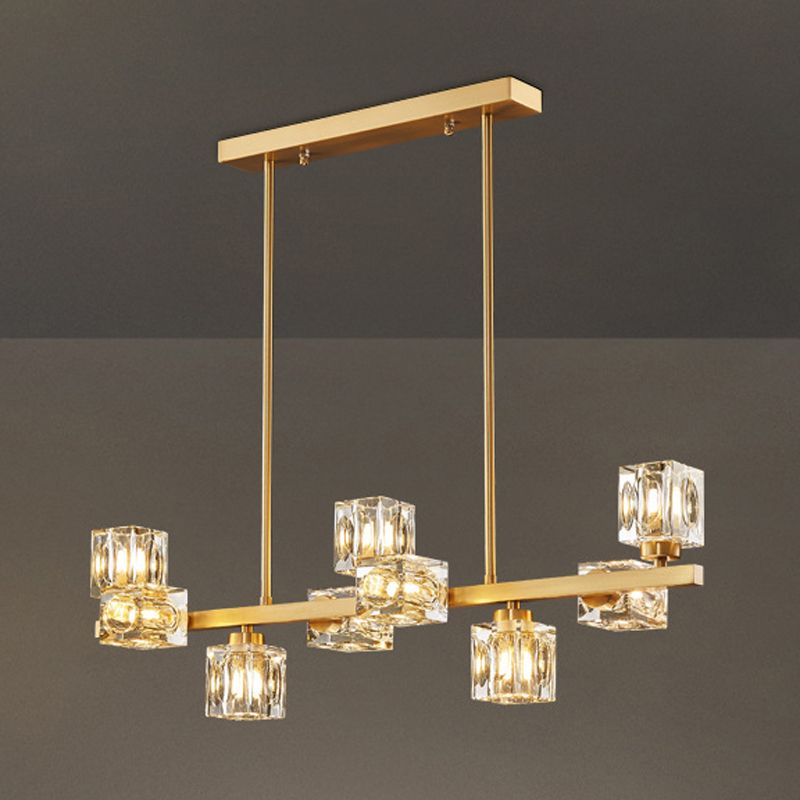 Contemporary Golden Kitchen Island Lighting 7/9/11/13/15-Light Crystal Ceiling Light