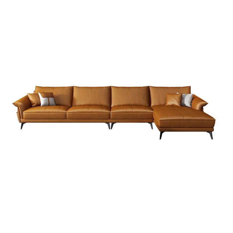 Scandinavian Orange Stain-Resistant Genuine Leather Sofa & Chaise