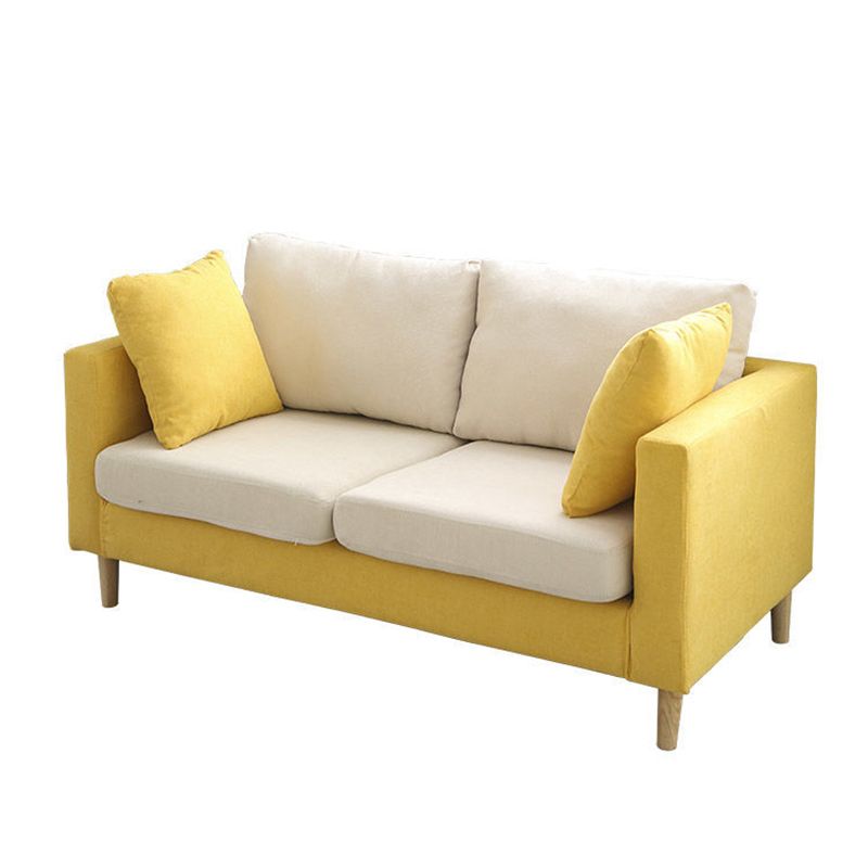 Slipcovered Fabric Sofa Scandinavian Square Arm Loose Back Sofa