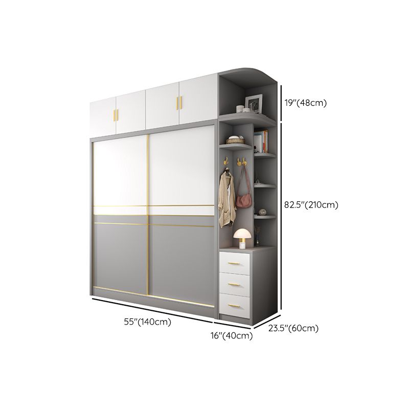 White and Gray Storage Cabinet for Home Modern Wood Cabinet with Sliding Doors
