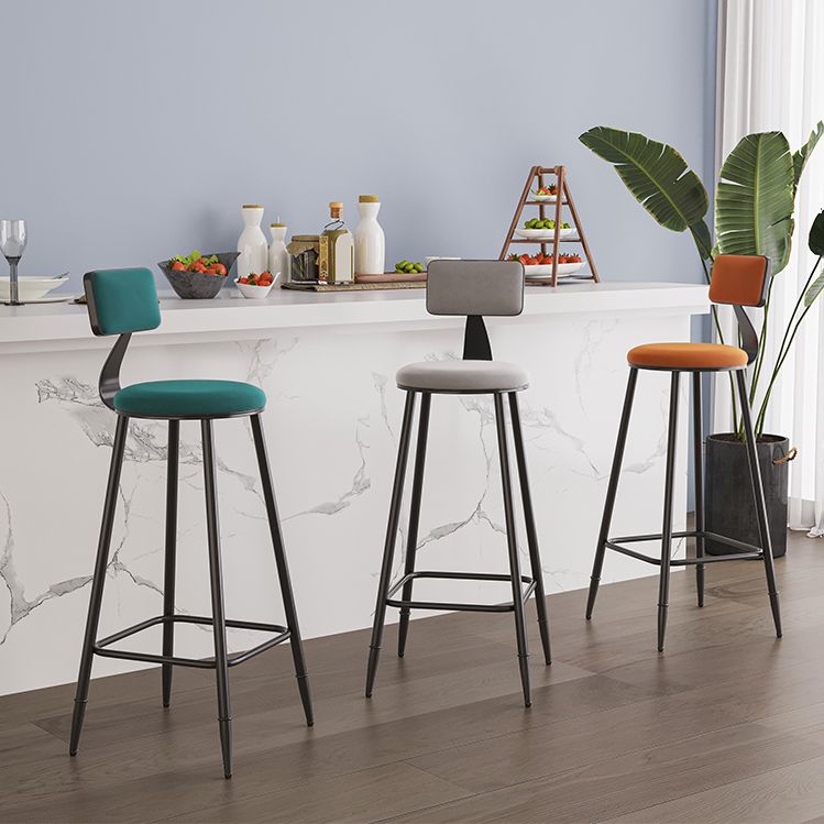 Modern Armless Backrest Counter Stool Iron Kitchen Bar Stool with Cushion