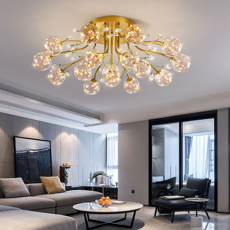 Glass Ball Shape Flush Ceiling Light Modern Multi Lights Flush Mount Lighting in Gold