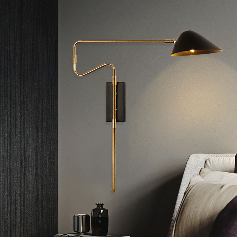 Modern Wall Sconce Geometric Shape Wall Light with Metal Shade for Bedroom in Black