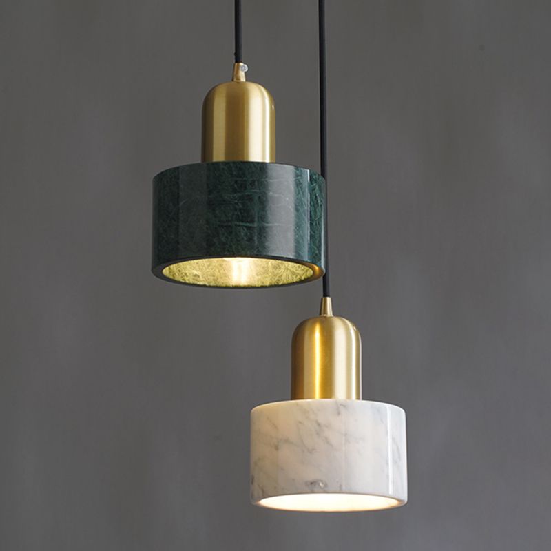 5.9 Inches Diameter Cylindrical Mini Hanging Light Modern Style Marble Single Bulb Lighting Pendant for Bedroom
