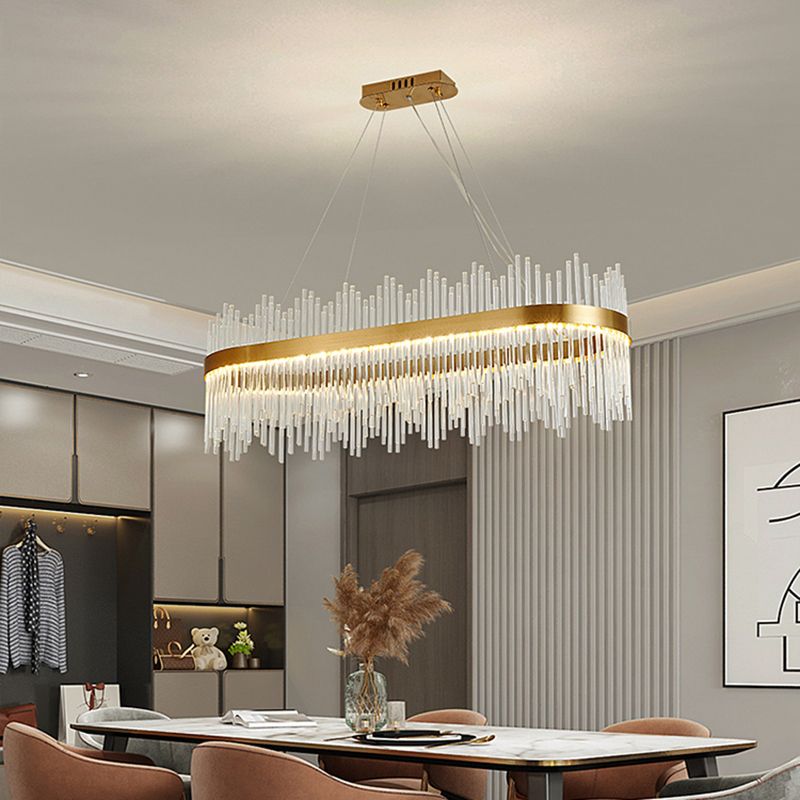 Lampadario dorato contemporaneo LED lineare cristallino su illuminazione dell'isola per soggiorno