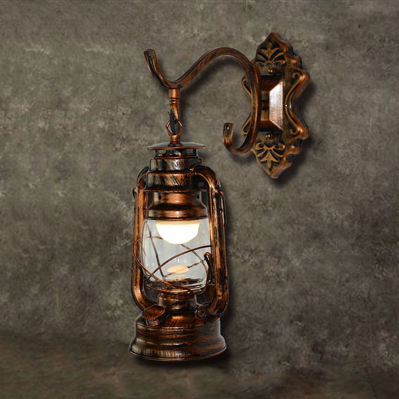 1 Light Clear Glass Wall Sconce Light Coastal Bronze Kerosene Living Room Lighting Fixture