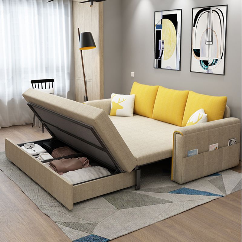 Flared Arm Modern Cotton Blend Settee Couch with Pillows with Storage