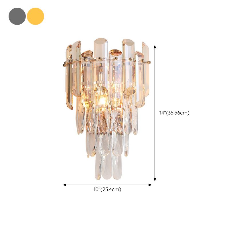 Modern Style Tiered Wall Light Crystal 2 Lights Sconces for Bedroom