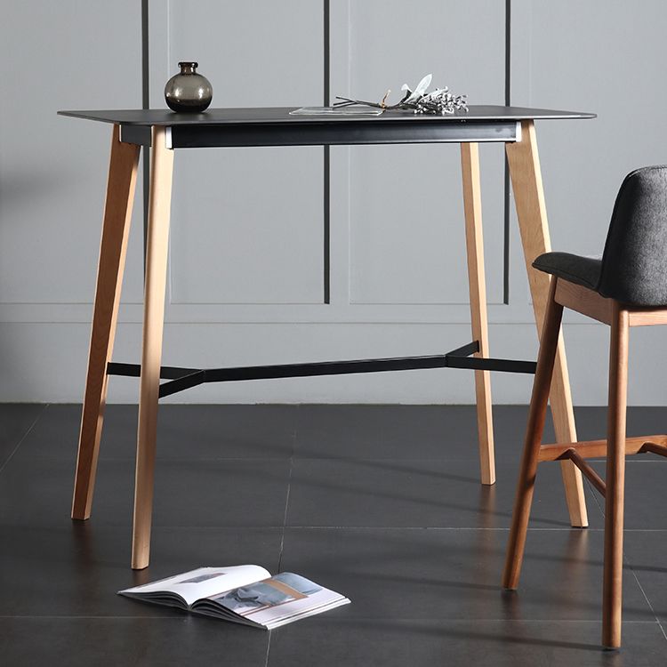 Modern Indoor Rectangle Trestle Bar Dining Table in Stone and Wood