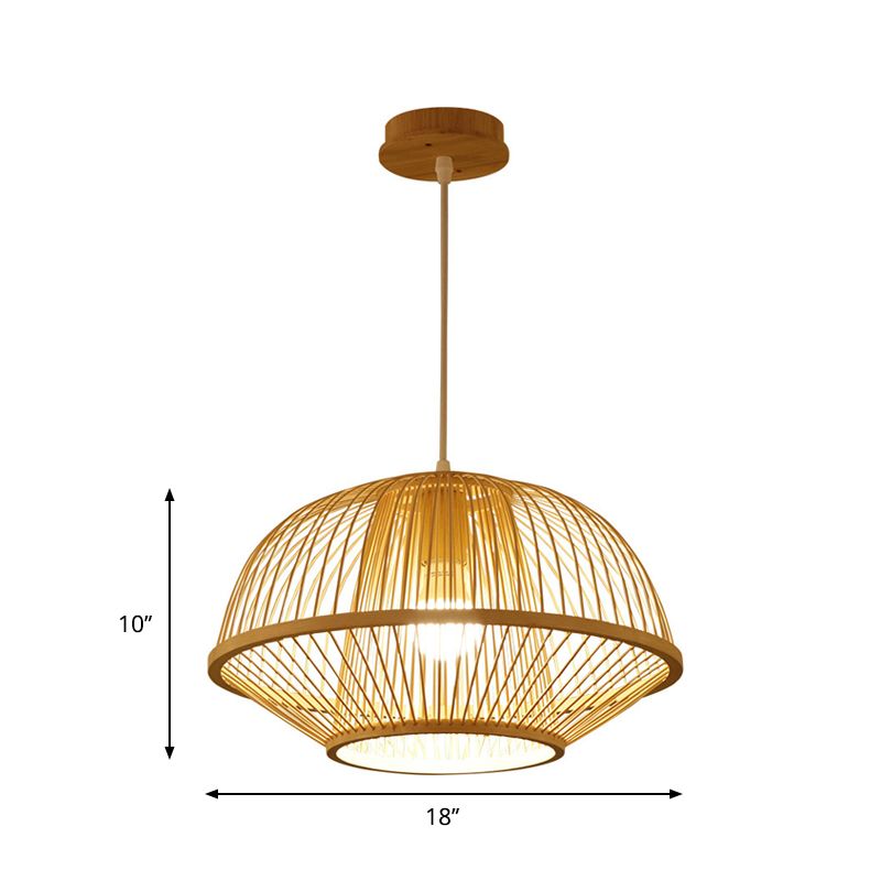 1 Bulb Pear/Urn Pendant Lighting Contemporary Bamboo Hanging Light Fixture in Wood