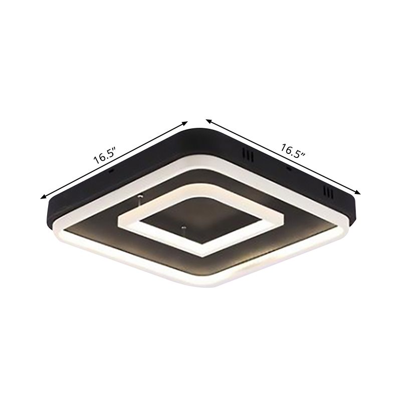 16.5"/20.5"/24.5" Wide Acrylic Square Semi Mount Lighting Modern LED Black Ceiling Flush Light Fixture in Warm/White Light