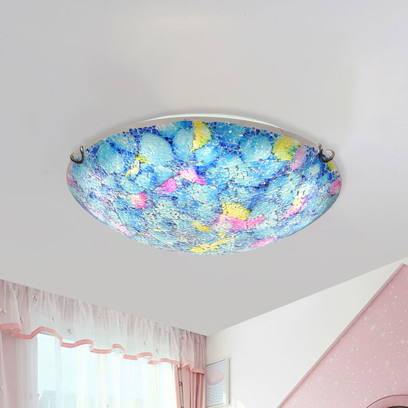 Plafoniera in vetro colorato Tiffany blu con montaggio a incasso a 2/3 luci per camera da letto, larghezza 12"/16"