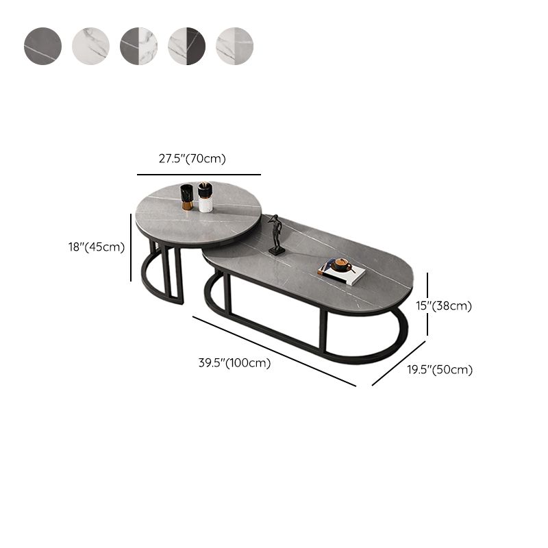 Slate Coffee Table Oval Nesting Coffee Table Set with Metal Legs