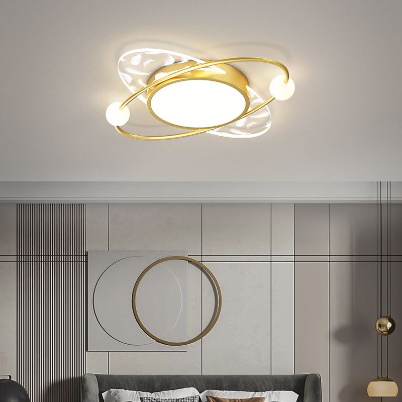 Acrylic Oval Flush Mount Fixture Contemporary LED Feather Ceiling Light for Bedroom