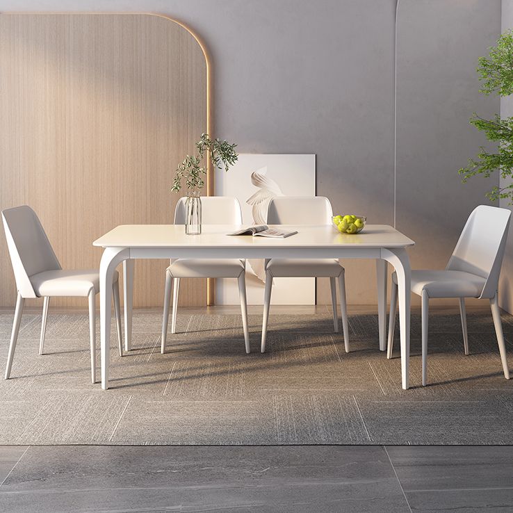 Contemporary White Rectangle Stone Dining Table with 4 Steel Foot