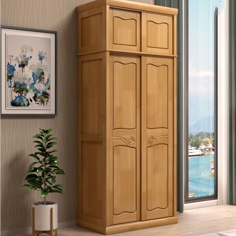 Traditional Sliding Wardrobe Cabinet Rubberwood Wardrobe Armoire