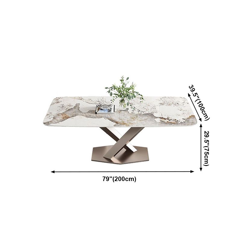 Metal Traditional Luxury Rectangle Table Sintered Stone Table for Kitchen and Dining Room