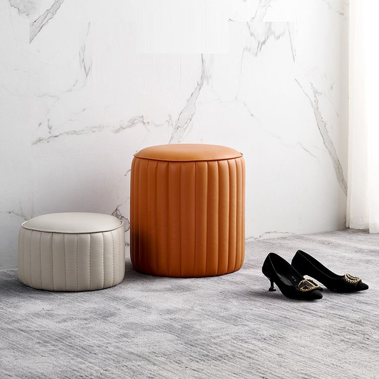 Modern Pouf Ottoman Genuine Leather Upholstered Cylinder Shape Ottoman