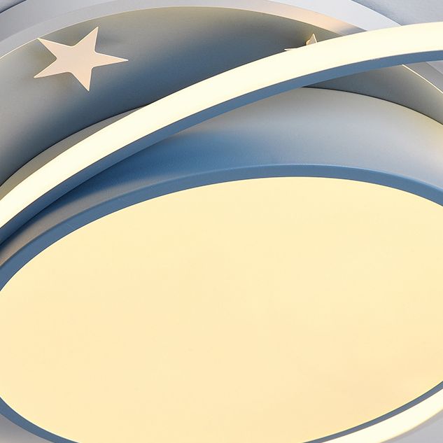 Nordic Metal Flush Mount Light Fixture Saturn Flush Mount Spotlight with White Acrylic Shade for Kids Bedroom