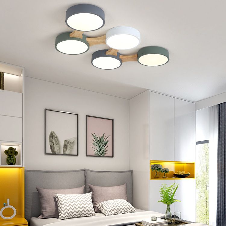 Luz de techo empotrada LED para sala de estar de metal nórdico con montaje empotrado molecular en madera