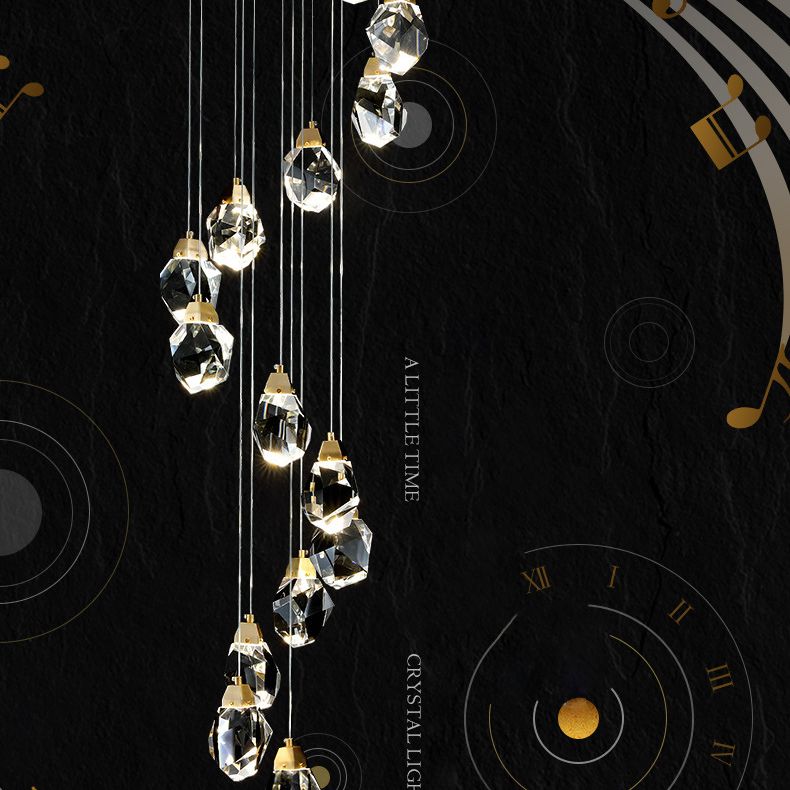 Meerdere afgeschuinde kristalprisma's Droplamp Moderne lange suspensie hanglamp voor trap