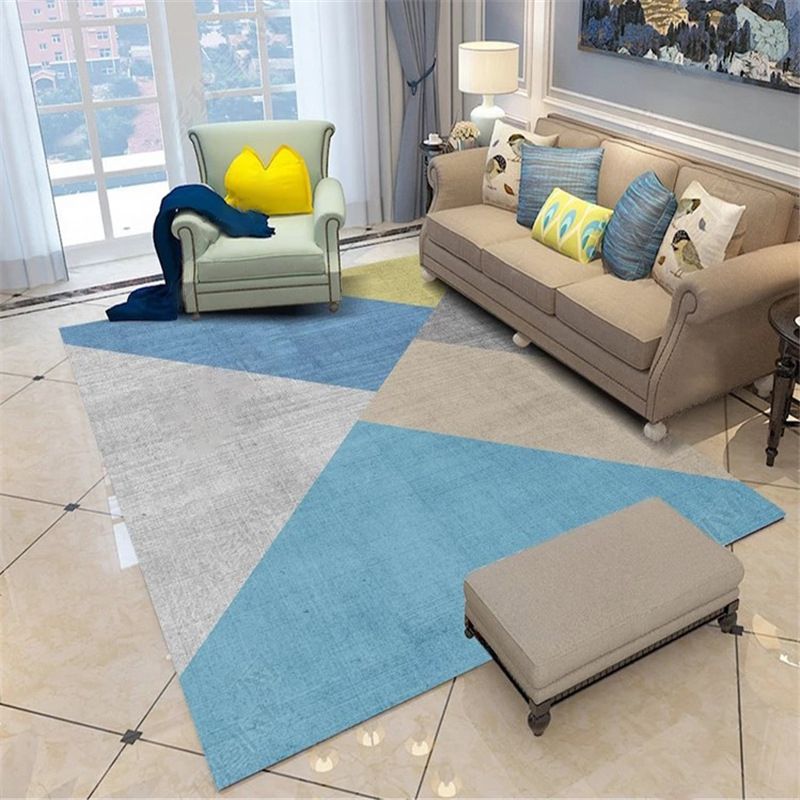 Funky Living Room Carpet Contrast Panel Geometric Area Rug Polyester Carpet with Non-Slip Backing