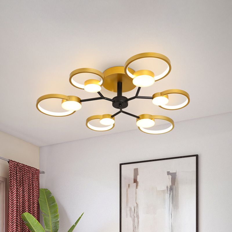 Blossom Close to Ceiling Light Fixture Contemporary Metal Living Room LED Semi Flush Mount Lamp in Black/Gold