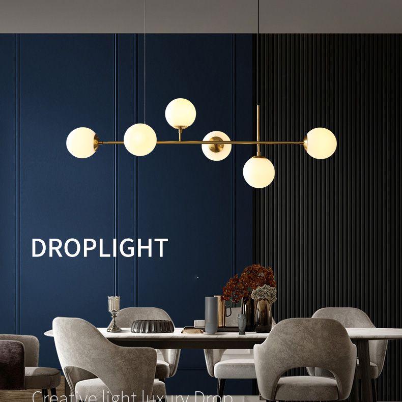 Round Dinning Room Island Pendant Light Glass Minimalist Style Hanging Island Light