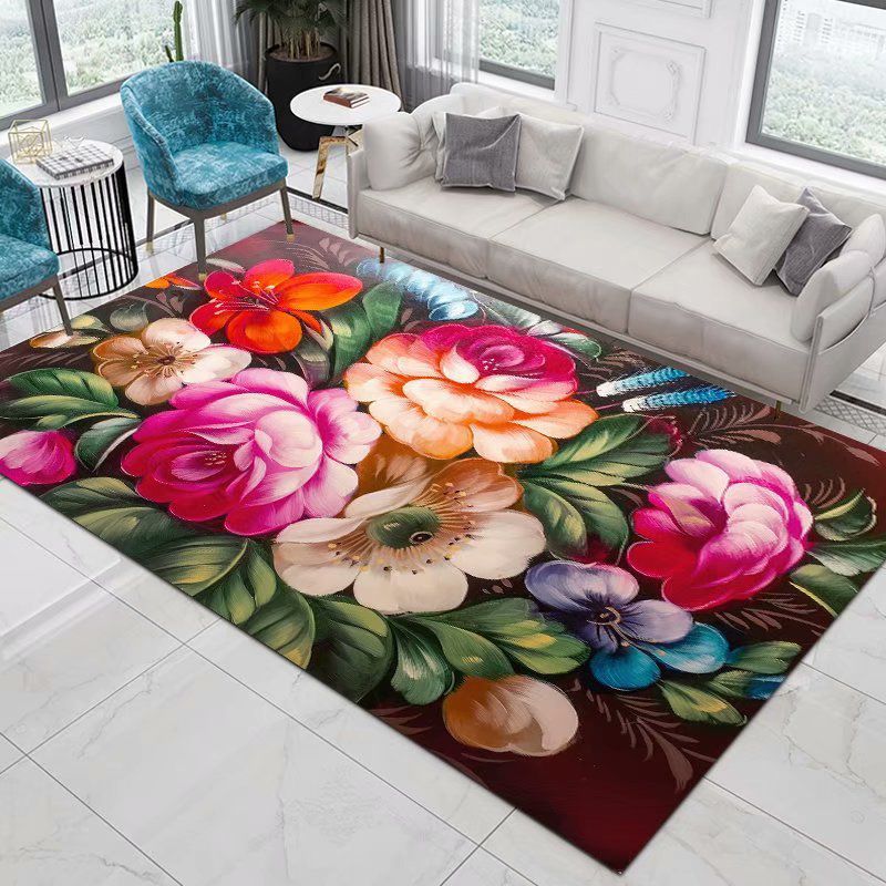 Hochwertiger Teppich mit Blumenmuster, mehrfarbig, moderner Teppich für den Innenbereich, Polyesterfreundlich, waschbarer Teppich für die Inneneinrichtung