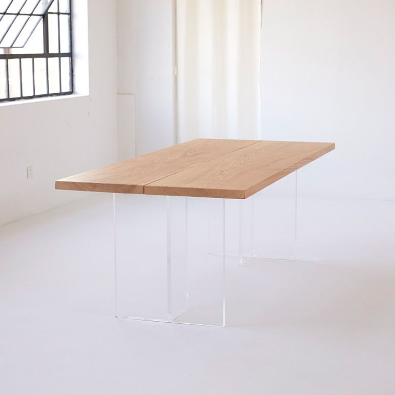 Rectangle Solid Wood Brown Tone Dining Table Simplicity Double Pedestal Table for Dining Room