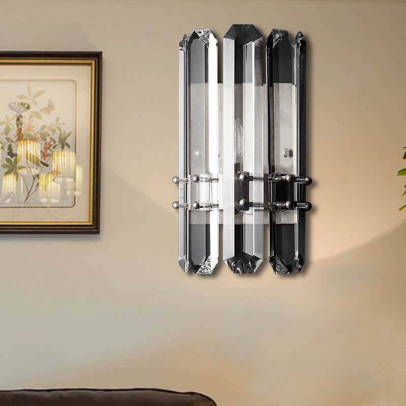1/2-Bulb Bedside Wall Sconce Contemporary Style Chrome/Gold Wall Mounted Lamp with Clear Crystal Prism