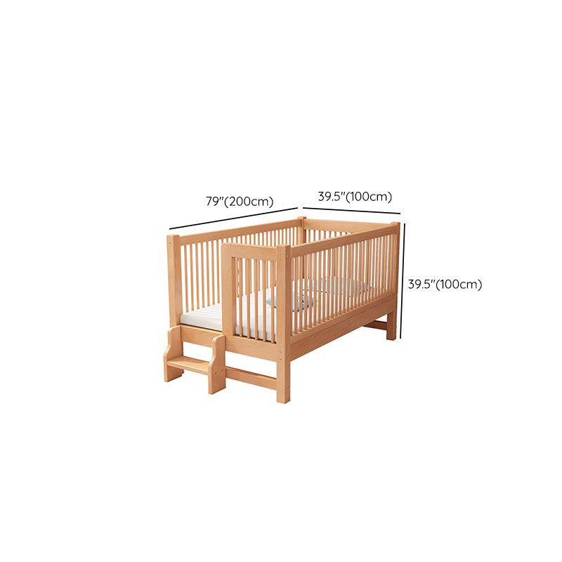 Washed Natural Nursery Crib Modern Wood  Nursery Crib with Guardrail