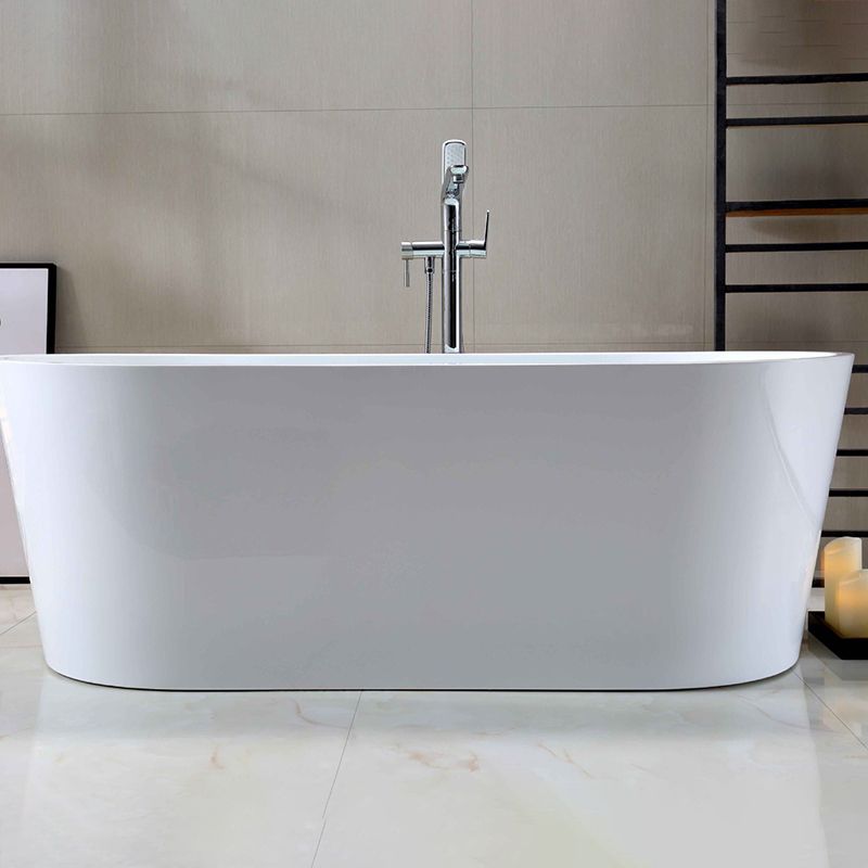 Acrylic Oval Bathtub with Overflow Trim White Soaking Tub with Drain
