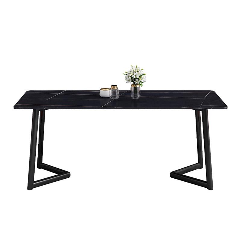 Industrial Sintered Stone Table Restaurant Rectangle Table with Double Pedestal Base