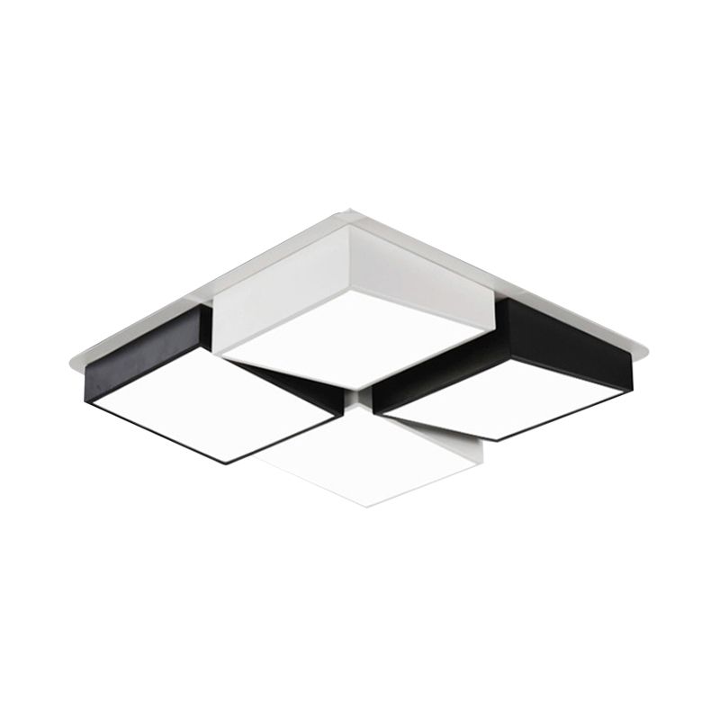 Square/Rectangular LED Flushmount Nordic Metal 4/6 Lights Black and White Checkered Ceiling Lighting in White/3 Color Light