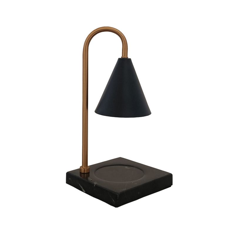 Mid-Century Cone Night Lamp Metal 1 Bulb Bedroom Gooseneck Table Lighting in Black/White/Gold with Marble Tray Base