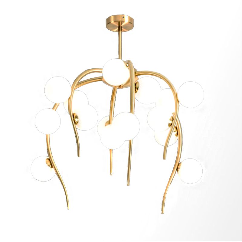 Branch Dining Room Chandelier Iron 15/20-Light Modern Hanging Lamp in Black/Gold with Matte White Balls
