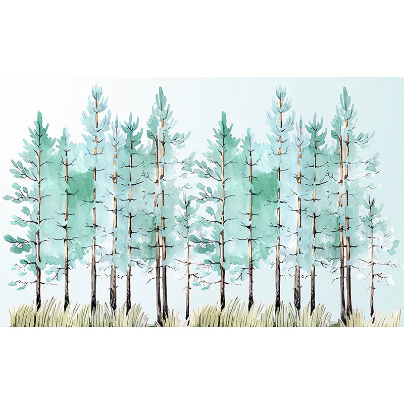 Watercolors of Pine Tree Mural for Study Room Decoration Minimalist Wall Art, Personalized Size Available