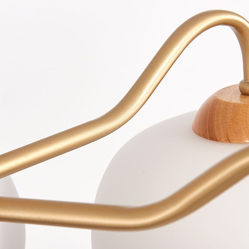 Solid Wood Domed Chandelier Lighting Nordic Hanging Light with White Glass Shade