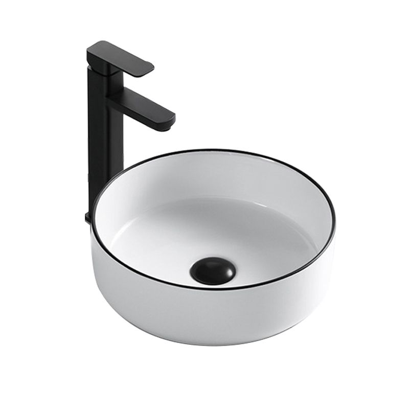 Modern Bathroom Sink Porcelain Rectangular with Overflow and Drain Assembly Basin Sink