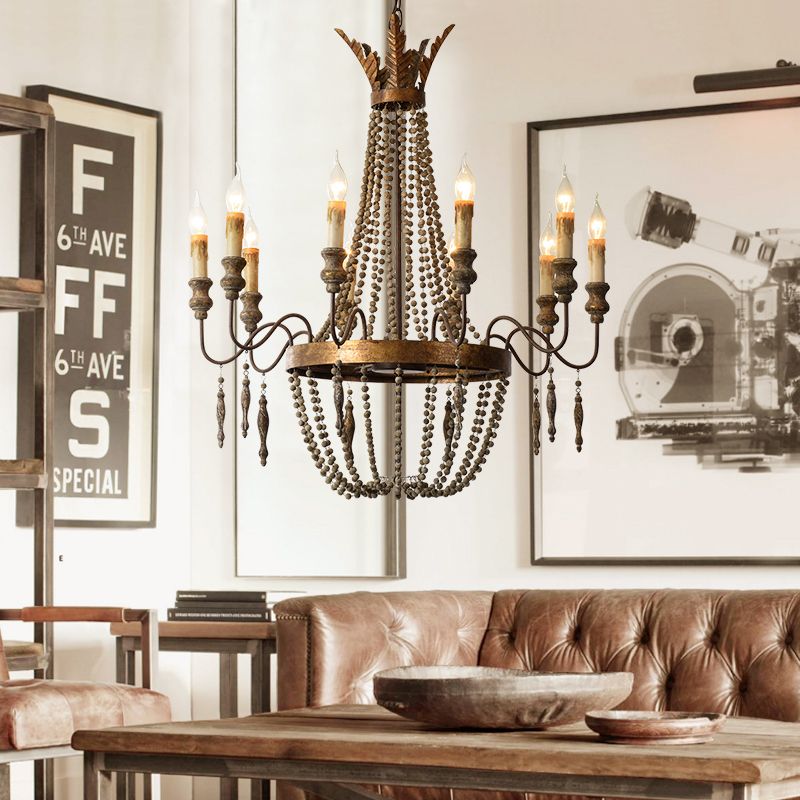 Rust Spur Empire Chandelier Traditional Metal 8/10 Bulbs Pendant Light Fixture for Living Room