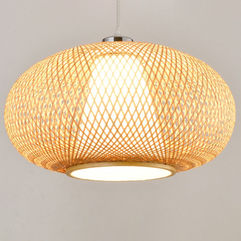 Bamboo Lantern Pendant Lighting Fixture Modern Suspension Pendant Light in Beige