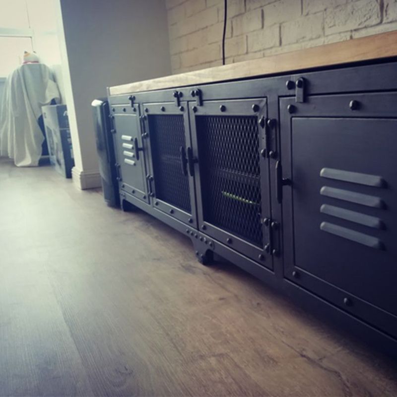 15.75"W TV Stand Enclosed Storage Industrial Style TV Console with 4 Doors